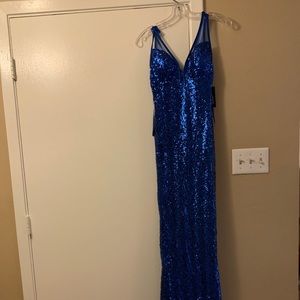 Elegant vneck blue sequin dress